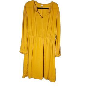 Old Navy Mustard Yellow Babydoll Dress Women’s XL Long Sleeve V-Neck NWT